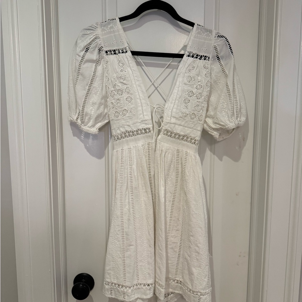 Urban Outfitters White Eyelet Lace Mini Dress with Puff Sleeves